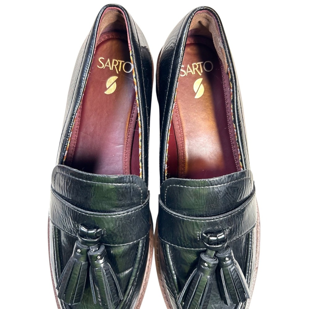 Sarto Tassel Loafers Women 9 Black Platform Lug Sole Leather - Picture 7 of 10
